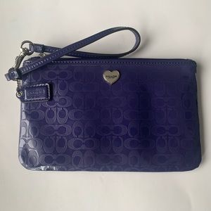 Coach Purple Patent Signature Wristlet with Heart Charm